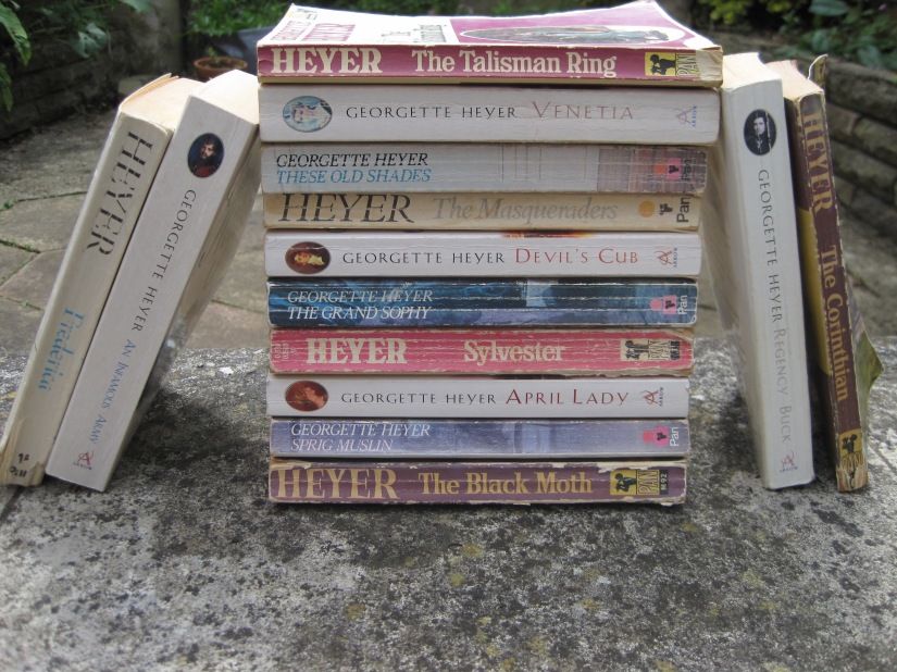Artistically arranged Heyer novels