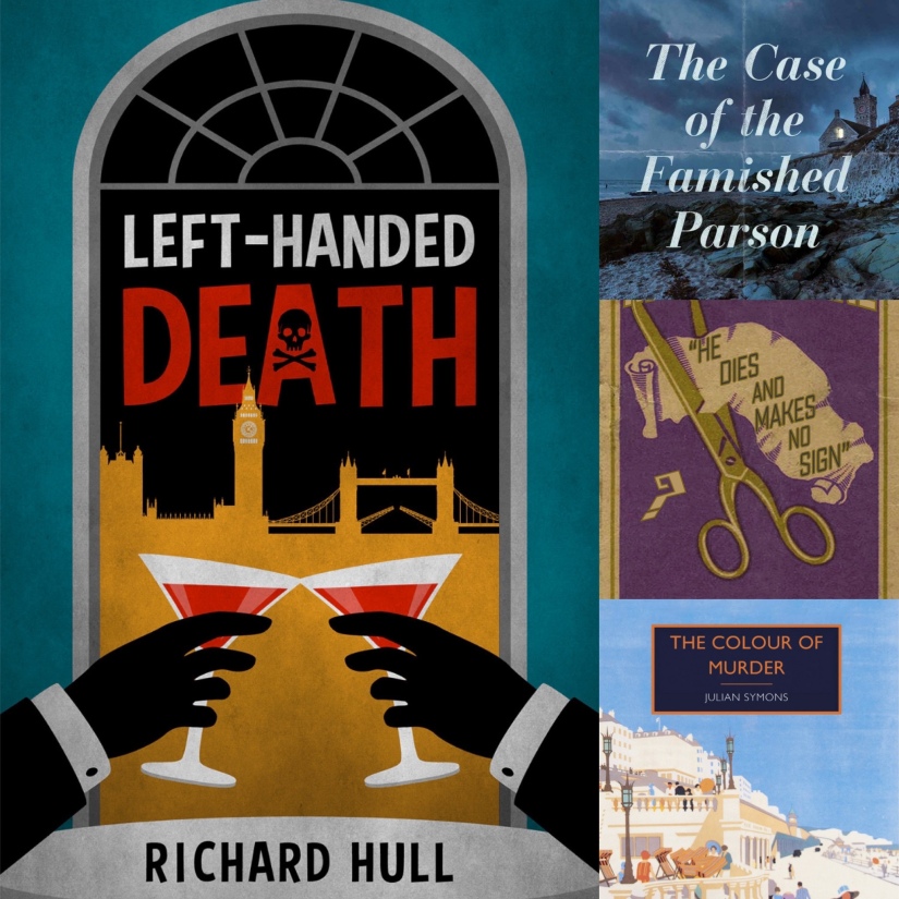 Covers of Left-Handed Death, The Case of the Famished Parson, He Dies and Makes No Sign and The Colour of Murder